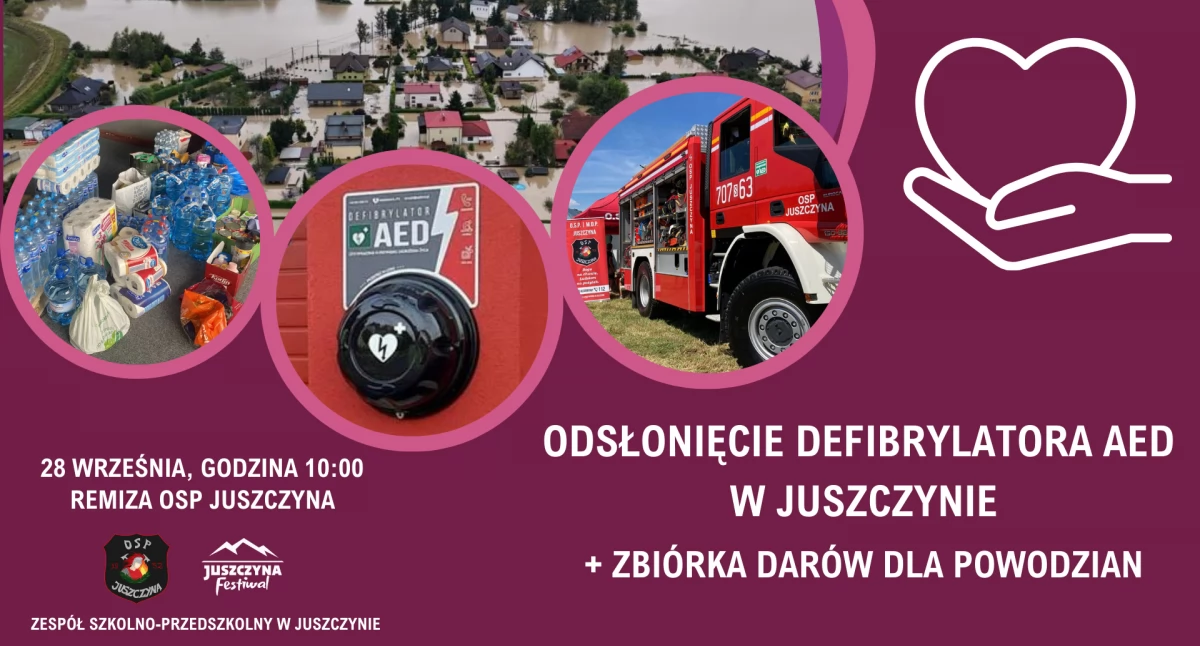 Nasze sprawy, Odsłonięcie Defibrylatora Juszczynie uroczystość zbiórka powodzian - zdjęcie, fotografia