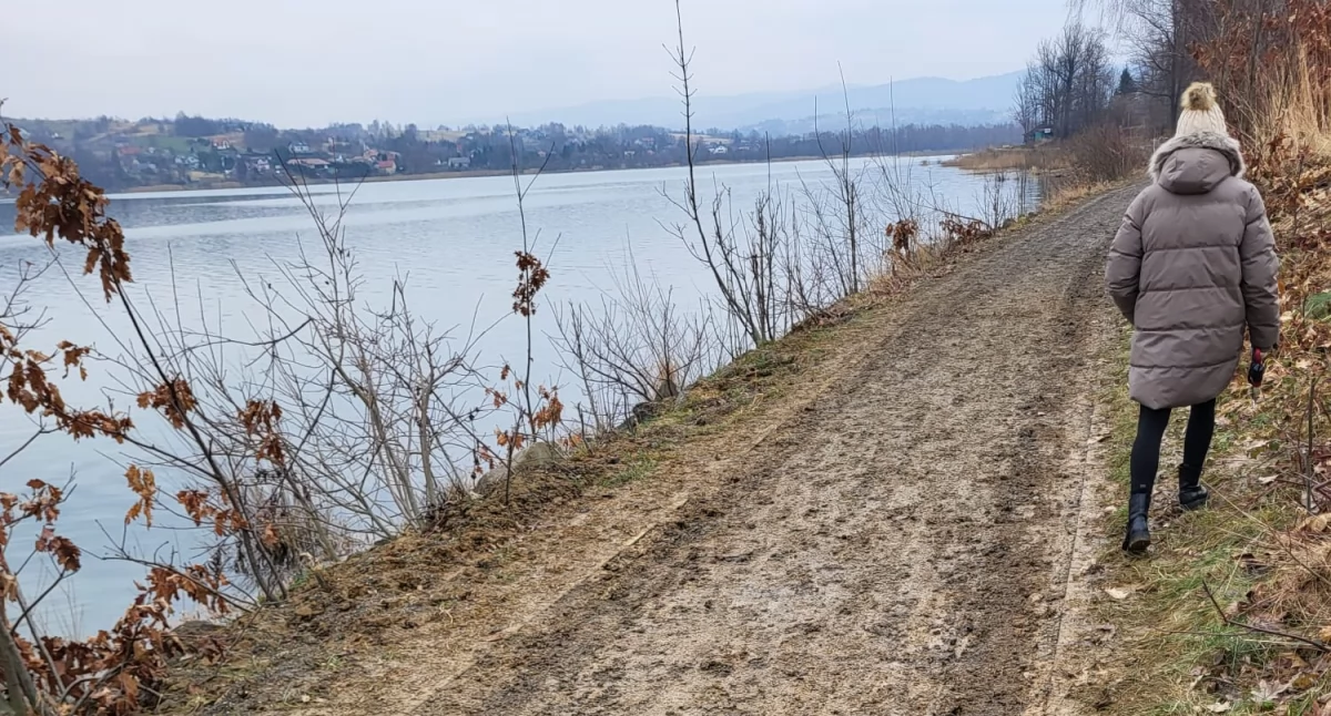 Drogi i Transport, Błotnista ścieżka rowerowa Jeziorem Żywieckim utrudnia użytkowanie - zdjęcie, fotografia