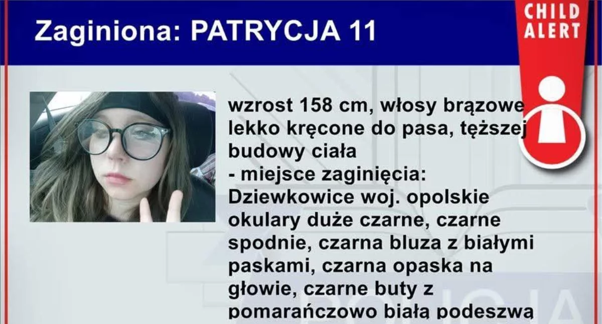 Komunikaty policji ostrzeżenia, Child Alert Zaginęła nastolatka Dziewkowic Policja prosi pomoc - zdjęcie, fotografia