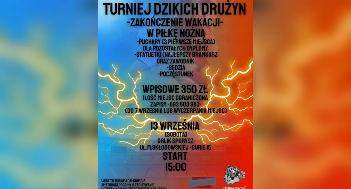 Piłka nożna, Turniej Dzikich Drużyn sportowe zakończenie wakacji Żywcu - zdjęcie, fotografia