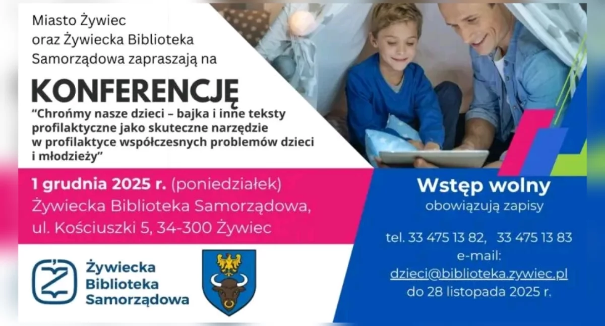 Nasze sprawy, Konferencja „Chrońmy nasze dzieci” Żywieckiej Bibliotece Samorządowej Bajka teksty profilaktyczne narzędzie wsparcia dzieci młodzieży - zdjęcie, fotografia