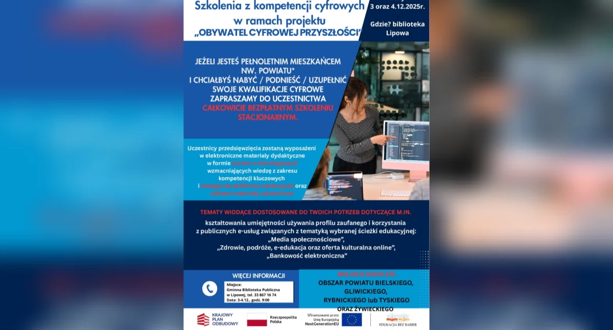Bezpłatne warsztaty cyfrowe dla dorosłych w Gminnej Bibliotece Publicznej w Lipowej