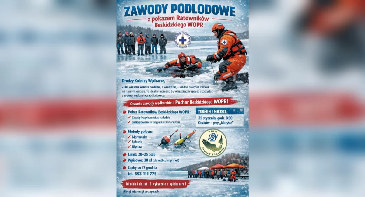 Znad wody, Otwarte Zawody Podlodowe Puchar Beskidzkiego sport bezpieczeństwo lodzie - zdjęcie, fotografia