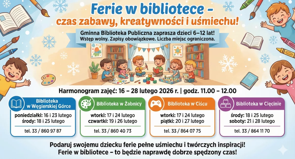 Nasze sprawy, Ferie bibliotece Bezpłatne warsztaty animacje Gminie Węgierska Górka - zdjęcie, fotografia