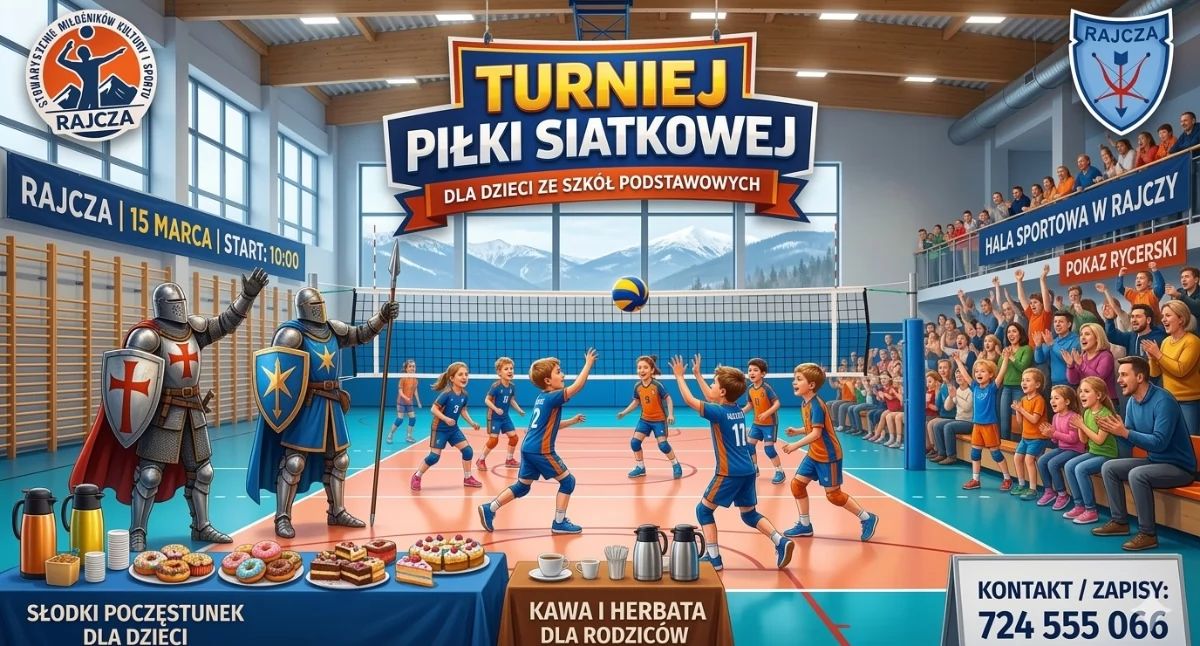 Sport szkolny, Sportowe Emocje Rycerskie Tradycje Wiosenny Turniej Piłki Siatkowej Rajczy - zdjęcie, fotografia