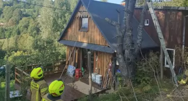 Pewel Ślemieńska: Interwencja strażaków przy pochylonym drzewie