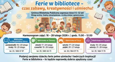 Ferie w bibliotece 2026: Bezpłatne warsztaty i animacje w Gminie Węgierska Górka