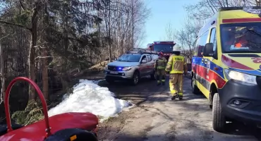 Motocyklista ranny w wypadku w lesie. Akcja służb w Przyborowie