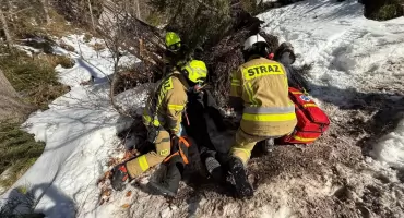 Ćwiczenia strażaków w powiecie żywieckim. Ratownicy szkolili się w ewakuacji poszkodowanych w terenie górskim