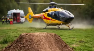 11-latek poważnie ranny podczas rowerowych skoków OSP Buczkowice pomaga LPR